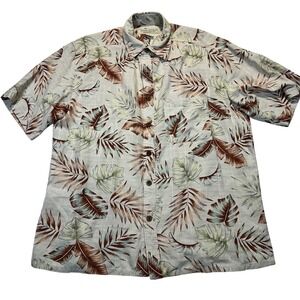 Island Republic Silk Button Down Shirt Mens Large Cream Tropical Leaf Hawaiian